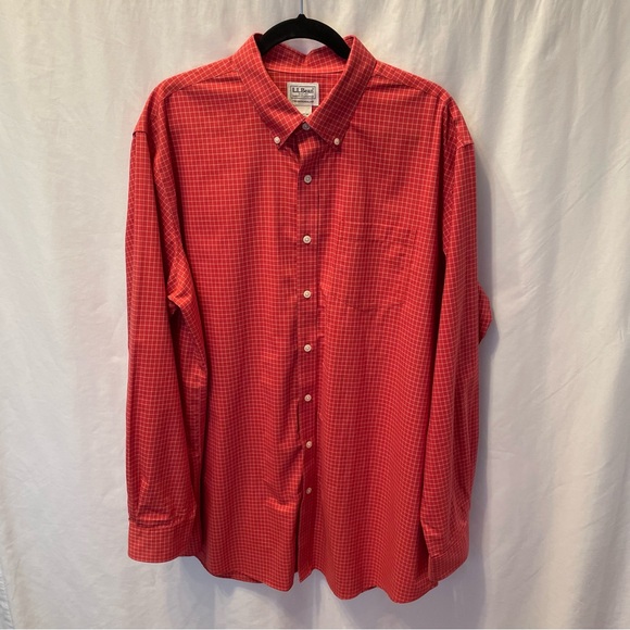 L.L.Bean Traditional Fit Long Sleeve Button Down Shirt XL Tall Bold Red Check - Picture 1 of 15